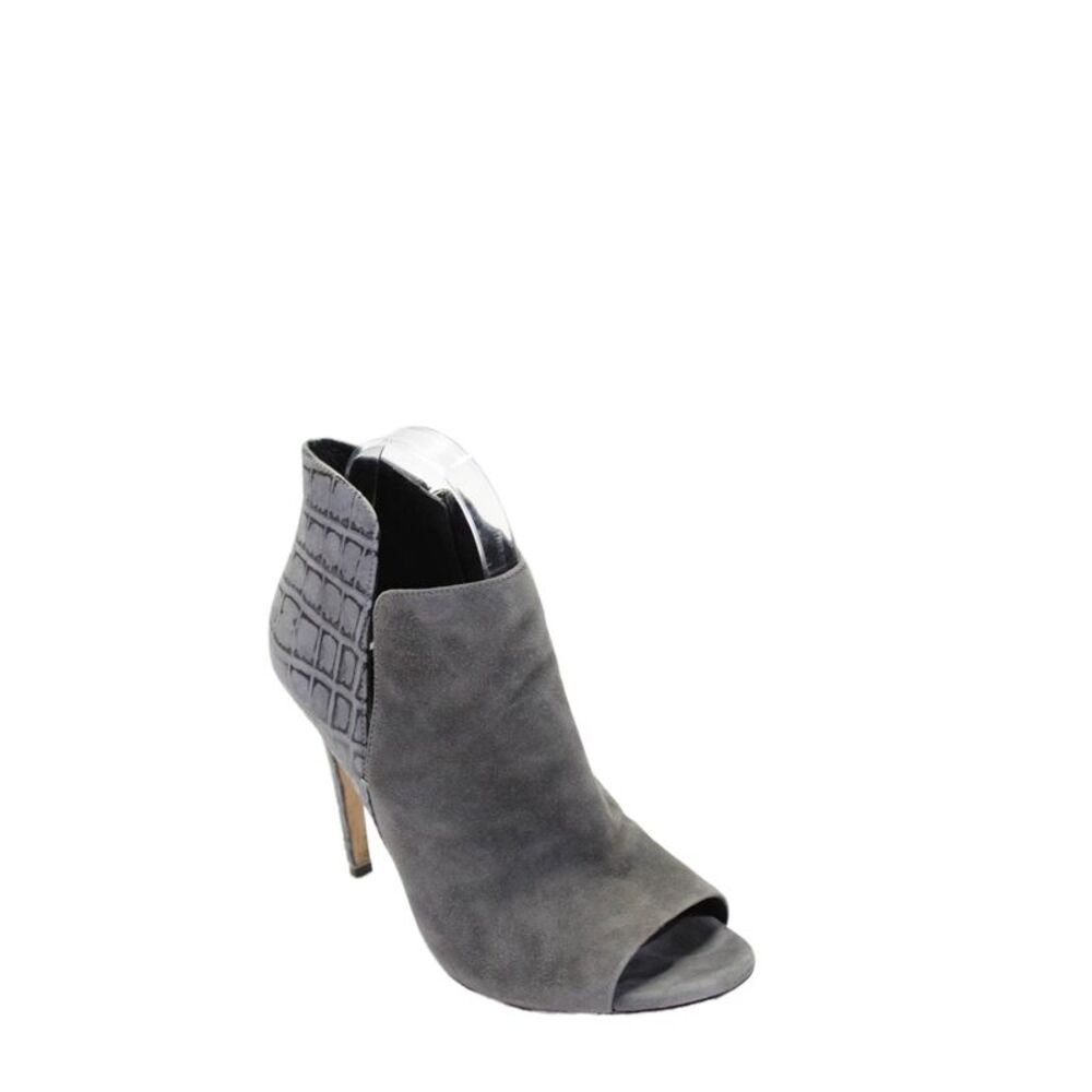 Sigerson Morrison Womens Side Zip Stiletto Peep Toe Booties Gray Suede Size 8.5B
